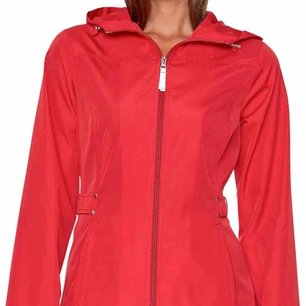 Jones New York Women's Rain Jacket Parka In A Pocket Windbreaker Red